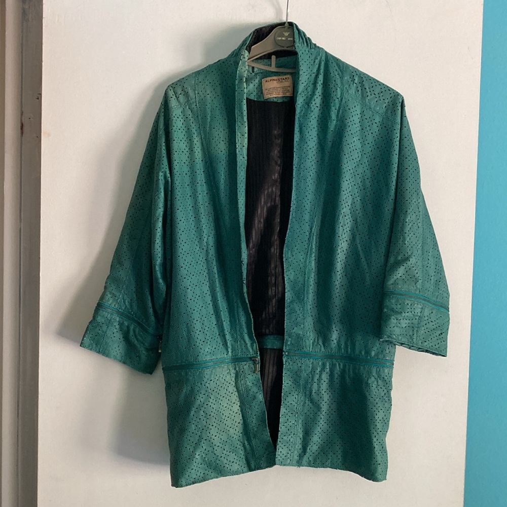 Alpinestars Denise Focil Green Perforated Leather Casual Jacket 3/4 Sleeve